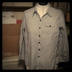 Button-down, long- sleeve top